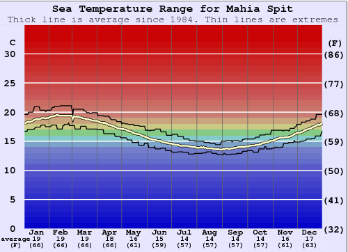 Mahia Spit Graphique de la température de l'eau