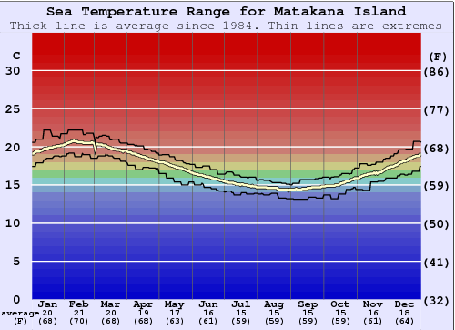 Matakana Island Graphique de la température de l'eau