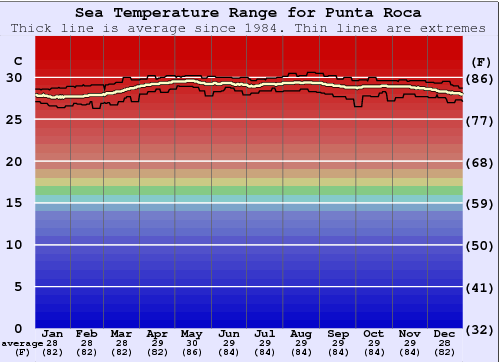 Punta Roca Graphique de la température de l'eau